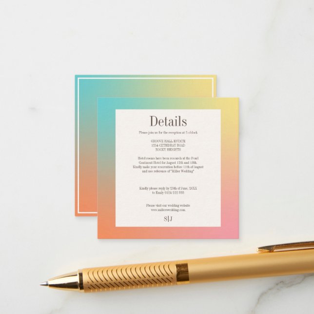 Pastel Pink Gradient Retro Elegant Wedding  Enclosure Card (Front/Back In Situ)
