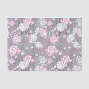 PASTEL PINK & GRAY BABY GIRL FLOWERS TISSUE PAPER