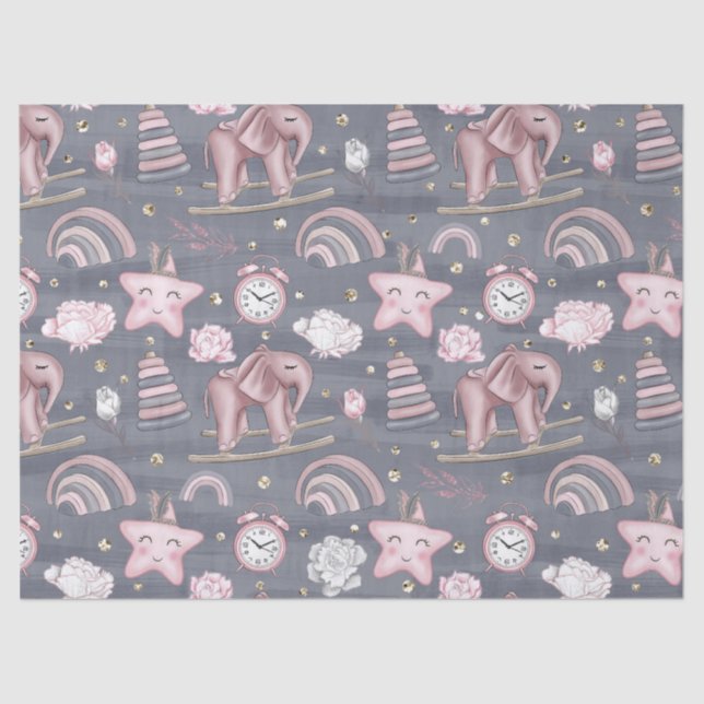 PASTEL PINK GRAY WHITE CUTE BABY ITEMS TISSUE PAPER (Front)