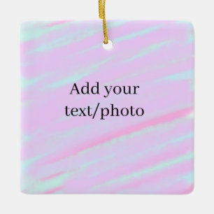 Pastel pink green add photo text watercolor retro  ceramic ornament