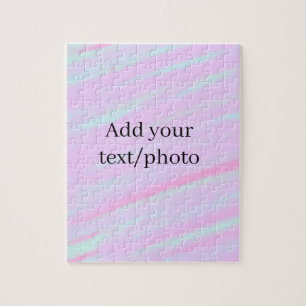 Pastel pink green add photo text watercolor retro  jigsaw puzzle