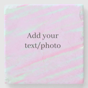 Pastel pink green add photo text watercolor retro stone coaster