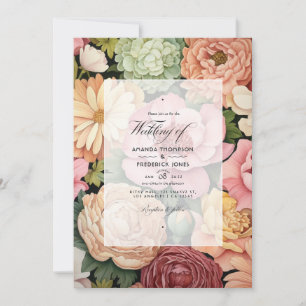Pastel Pink, Green and Sandy Brown Spring Wedding Invitation