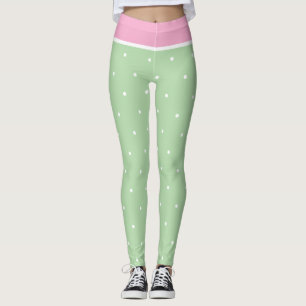 Pastel Pink Green and White Polka Dots Leggings