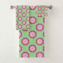 Pastel Pink Green Asian Medallion Floral 
