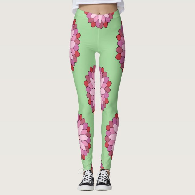Pastel Pink Green Asian Medallion Floral  Leggings (Front)
