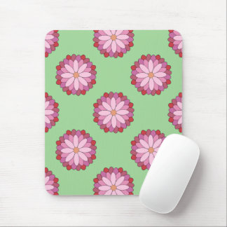 Pastel Pink Green Asian Medallion Floral  Mouse Mat