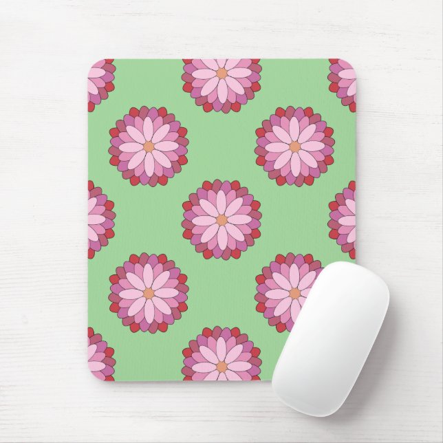 Pastel Pink Green Asian Medallion Floral  Mouse Mat (With Mouse)