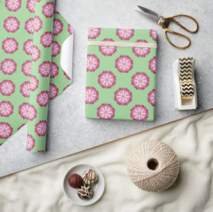 Pastel Pink Green Asian Medallion Floral  Wrapping Paper