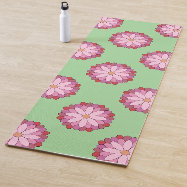 Pastel Pink Green Asian Medallion Floral  Yoga Mat (In Situ)
