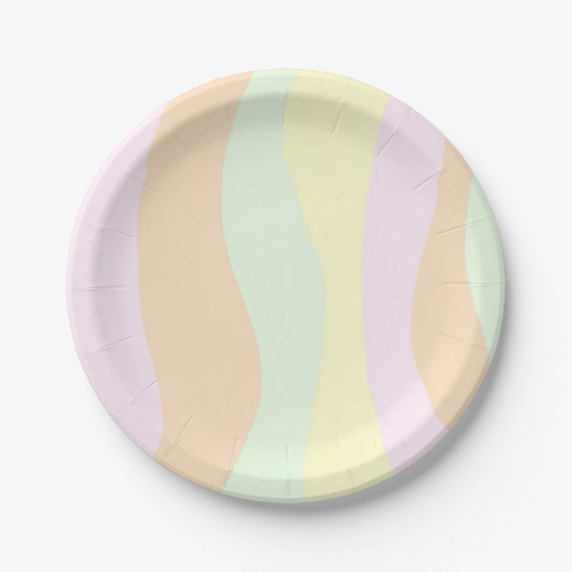 Pastel Pink, Green, Blue, Orange, Yellow Swirl Paper Plate (Front)