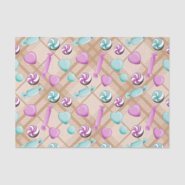 PASTEL PINK & GREEN CHRISTMAS CANDIES TISSUE PAPER (Front)