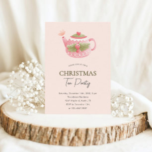 Pastel Pink Green Christmas Tea Party  Invitation