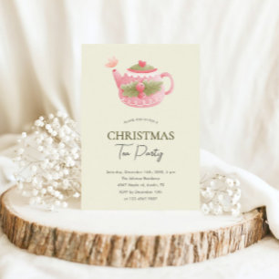 Pastel Pink Green Christmas Tea Party  Invitation