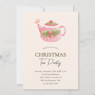 Pastel Pink Green Christmas Tea Party Invitation