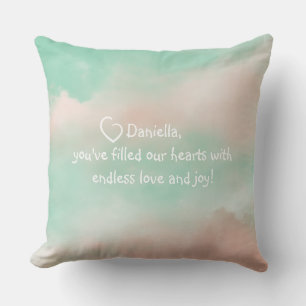 Pastel Pink Green Cloud Baby Girl Nursery Pillow