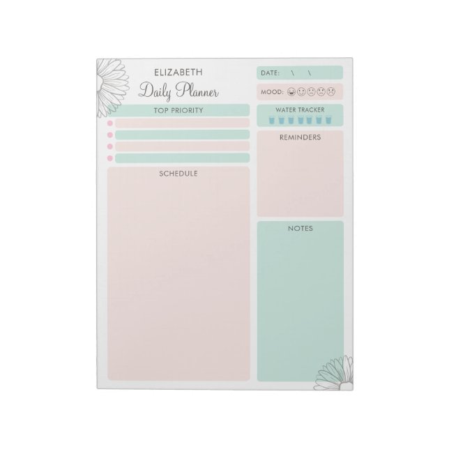 Pastel Pink Green Custom To Do List Daily Planner  Notepad (Rotated)