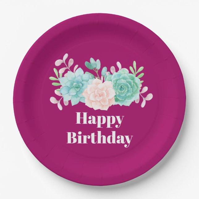 Pastel Pink & Green Floral Bouquet Birthday Paper Plate (Front)