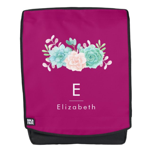 Pastel Pink & Green Floral Bouquet on Magenta Back Backpack (Front)