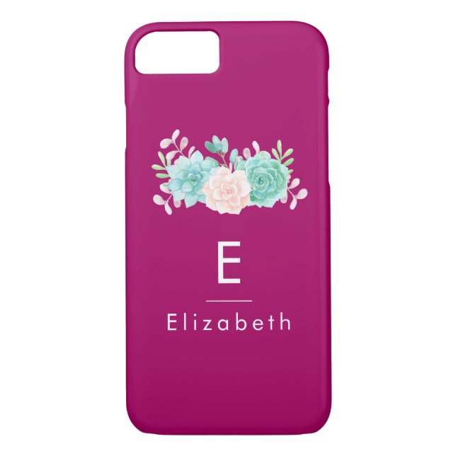Pastel Pink & Green Floral Bouquet on Magenta Back Case-Mate iPhone Case (Back)