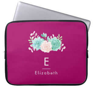 Pastel Pink & Green Floral Bouquet on Magenta Back Laptop Sleeve