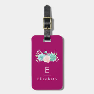 Pastel Pink & Green Floral Bouquet on Magenta Back Luggage Tag