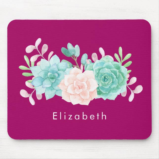 Pastel Pink & Green Floral Bouquet on Magenta Back Mouse Mat (Front)