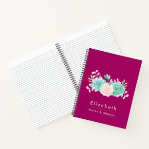 Pastel Pink & Green Floral Bouquet on Magenta Back Notebook