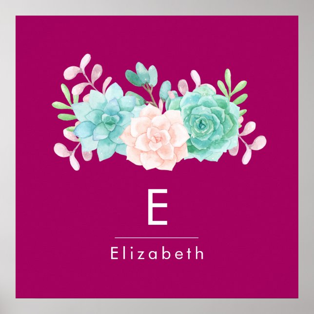 Pastel Pink & Green Floral Bouquet on Magenta Back Poster (Front)