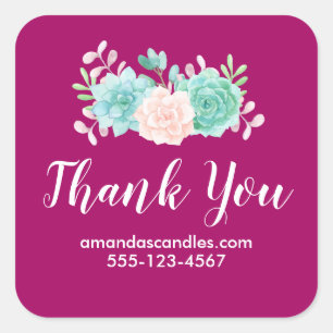 Pastel Pink & Green Floral Bouquet on Magenta Back Square Sticker