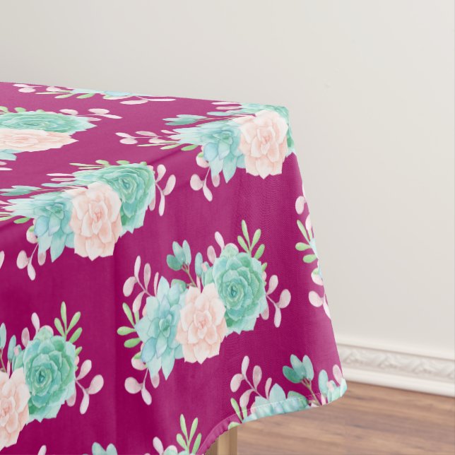 Pastel Pink & Green Floral Bouquet on Magenta Back Tablecloth (In Situ)