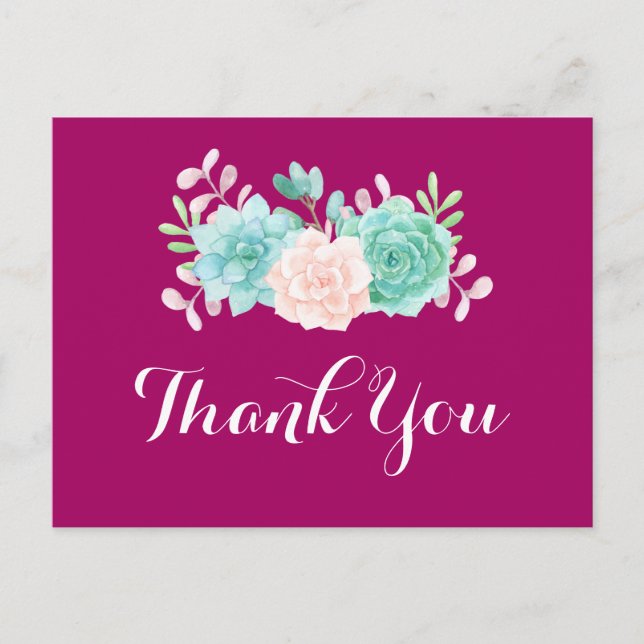Pastel Pink & Green Floral Bouquet Party Thank You Postcard (Front)