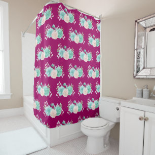 Pastel Pink & Green Floral Bouquet Pattern Shower Curtain