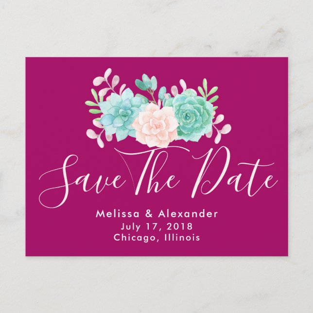 Pastel Pink & Green Floral Bouquet Save The Date Announcement Postcard (Front)