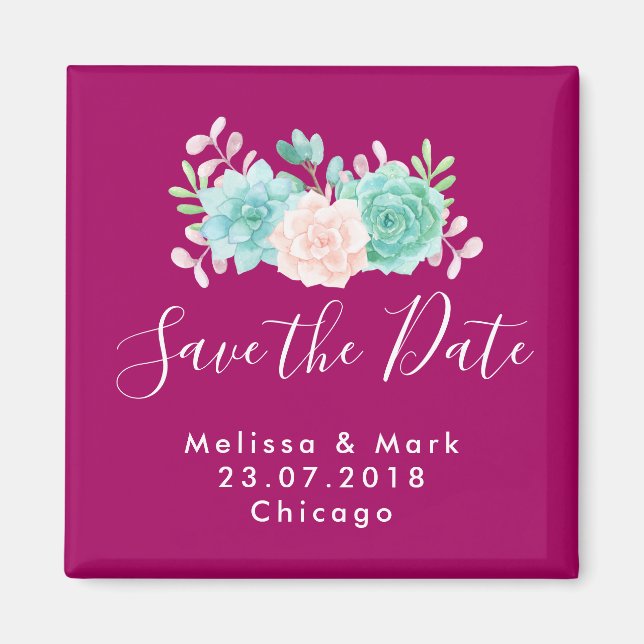 Pastel Pink & Green Floral Bouquet Save The Date Magnet (Front)