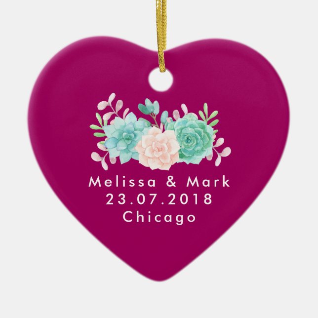 Pastel Pink & Green Floral Bouquet Wedding Ceramic Tree Decoration (Front)