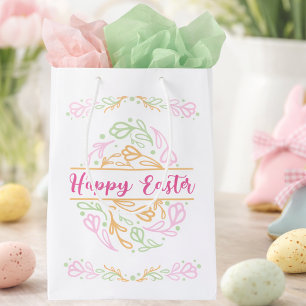 Pastel Pink Green Floral Easter Egg Happy Easter Medium Gift Bag