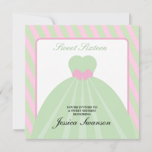 Pastel Pink & Green Formal Gown Sweet Sixteen Invitation
