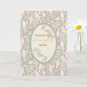 Pastel Pink &Green Granny Chic Bird Pattern Card