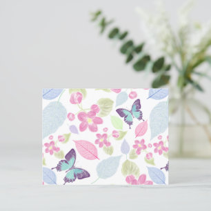 Pastel pink green leaves butterflies  postcard