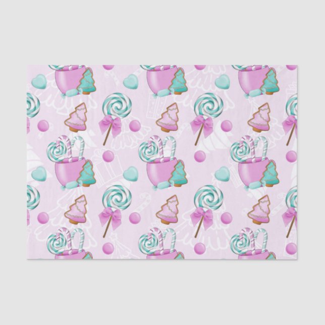 PASTEL PINK & GREEN LOLLIPOPS & CHRISTMAS COOKIES TISSUE PAPER (Front)
