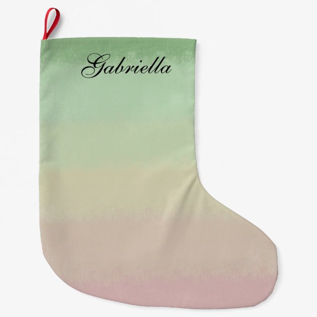 Pastel Pink Green Ombre Personalised Large Christmas Stocking (Front)