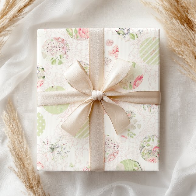 Pastel Pink Green Spring Shabby Floral  Wrapping Paper (Creator Uploaded)