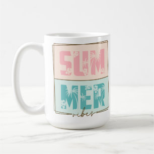 PASTEL PINK & GREEN SUMMER VIBES SAYING COFFEE MUG