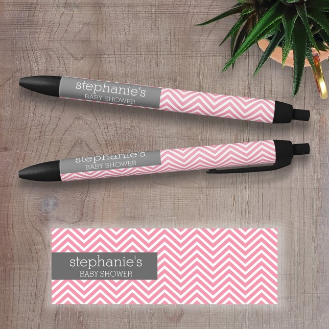 Pastel Pink & Grey Chevrons Baby Shower Collection Black Ink Pen (Personalized Writing Pen )