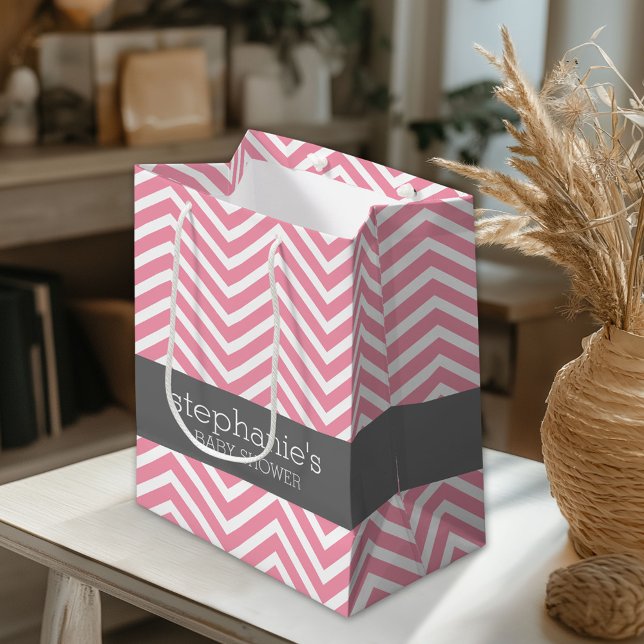 Pastel Pink & Grey Chevrons Baby Shower Collection Medium Gift Bag (Custom Gift Bag)