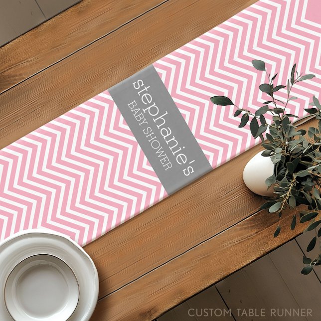 Pastel Pink & Grey Chevrons Baby Shower Collection Short Table Runner (Custom Table Runner)