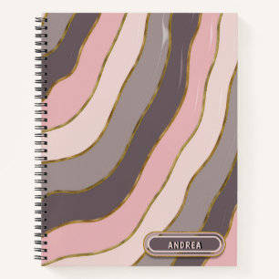 Pastel Pink Grey Chic Gold Groovy Striped Waves  Notebook