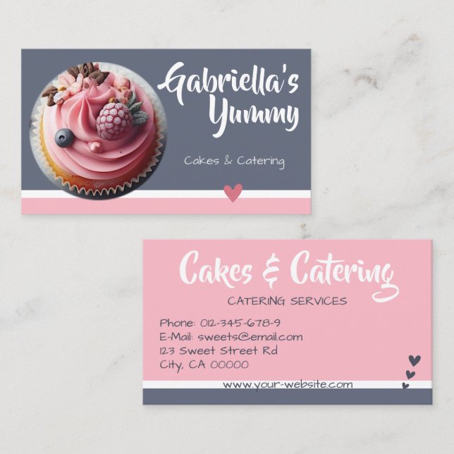 Pastel Pink Grey Cupcake Cake Photo Template Sweet Business Card (Front/Back)