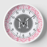 Pastel Pink & Grey Damask Pattern Custom Monogram